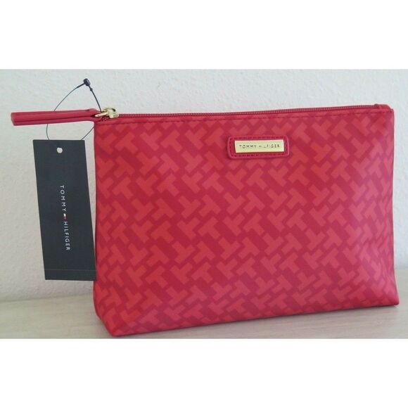 Tommy Hilfiger 69J6080 600 Red Logo Cosmetic Makeup Bag - Picture 1 of 6